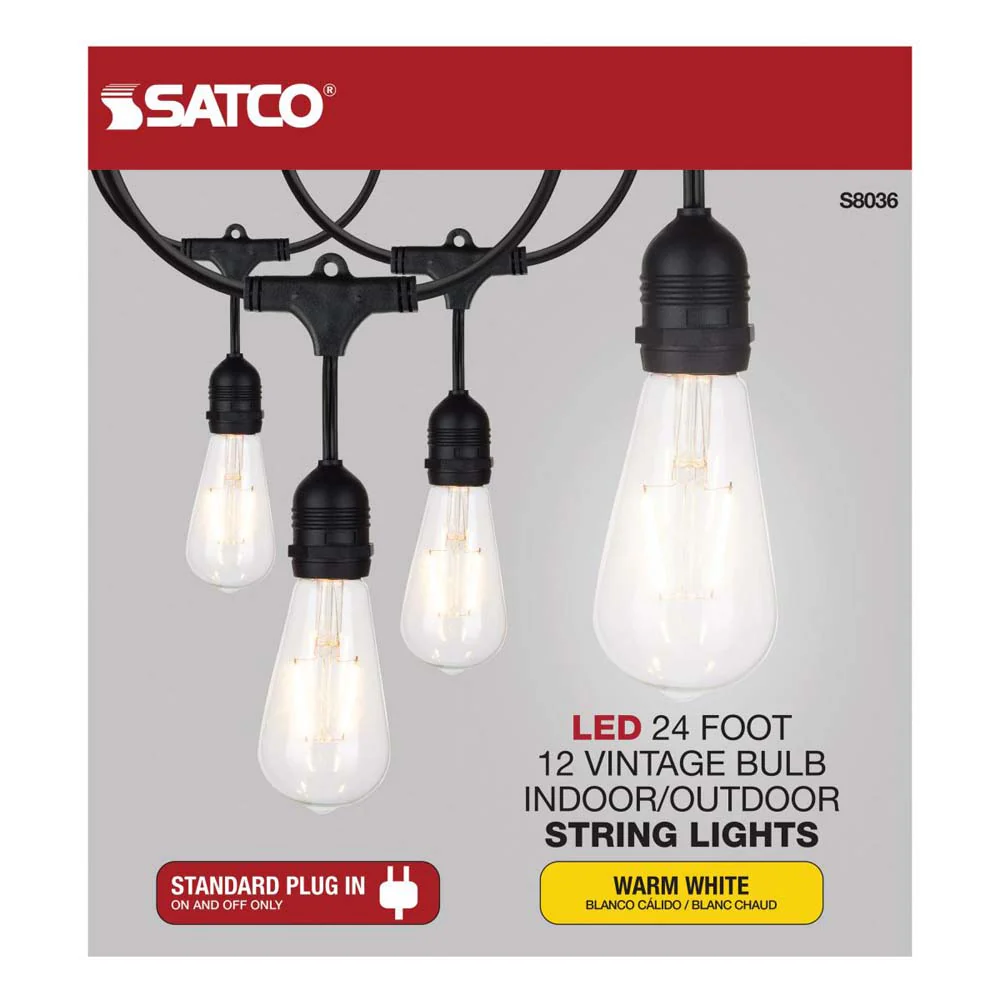 24-ft 24w 120v LED String Light - Include 12 Vintage ST19 bulbs - Image 6
