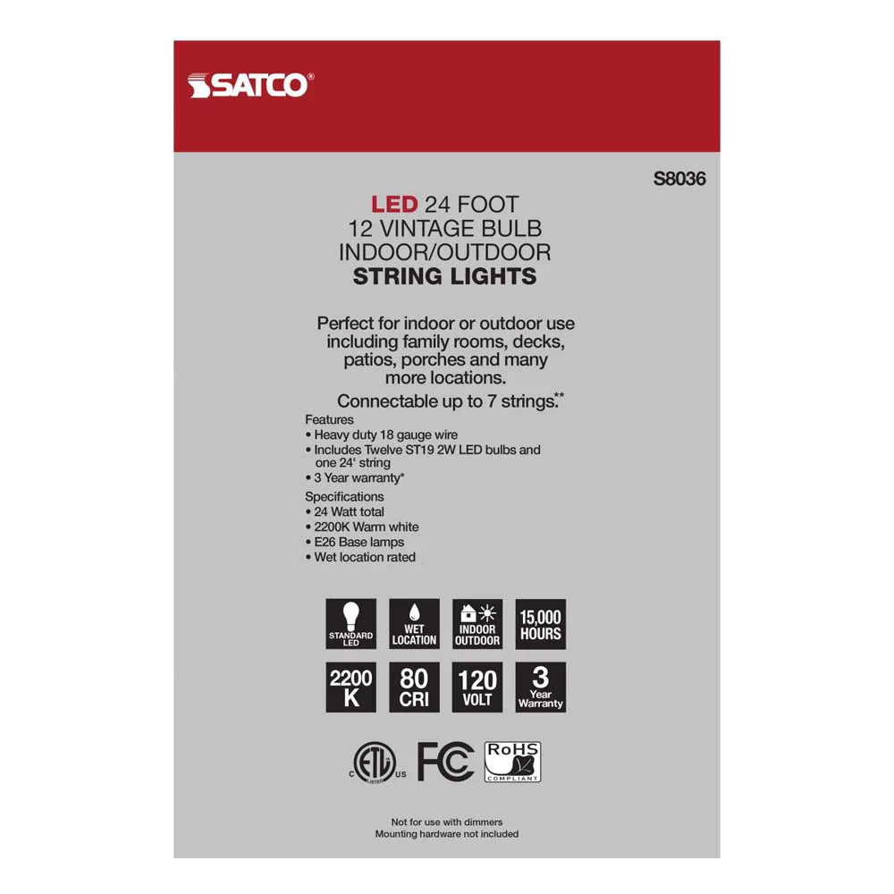 24-ft 24w 120v LED String Light - Include 12 Vintage ST19 bulbs - Image 8