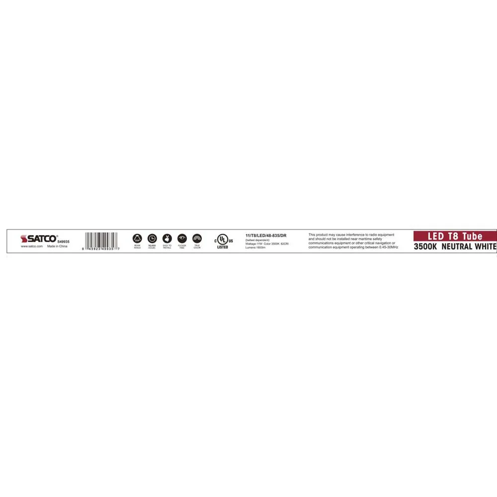 25Pk - Satco 11w 4-ft. T8 LED Tube 3500K 1800LM G13 120-270V Ballast Dependent - Image 4