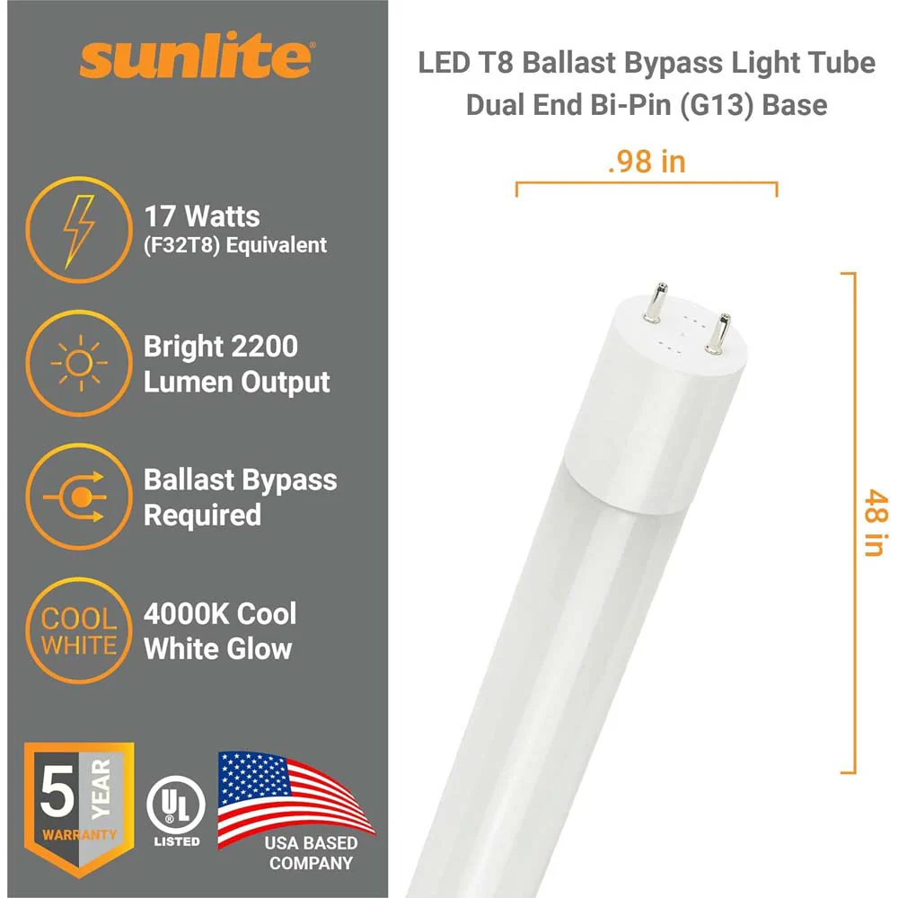 25Pk - Sunlite 10w LED T8 36-in G13 Bi-Pin Base 4000K Plug and Play Light Tube - Image 2
