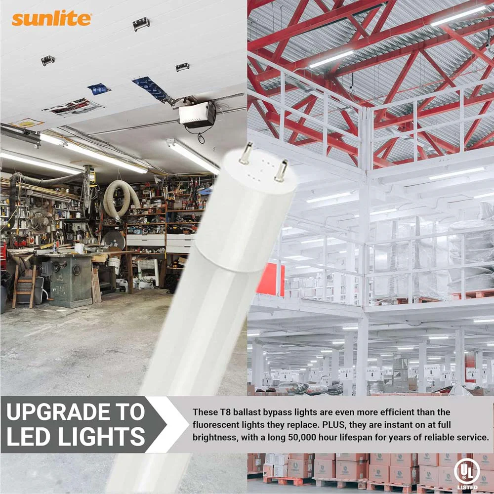 25Pk - Sunlite 17w LED T8 Light Tube 48-in G13 Base Frosted 3000K Ballast Bypass - Image 3
