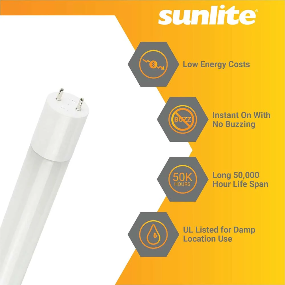 25Pk - Sunlite 17w LED T8 Light Tube 48-in G13 Base Frosted 4000K Ballast Bypass - Image 3