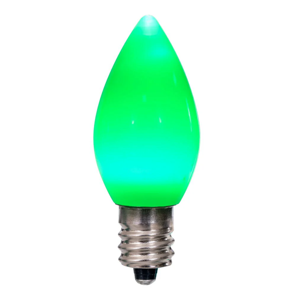 25Pk - Vickerman .6W C7 Ceramic LED Green 3 diodes Light Bulb 120v