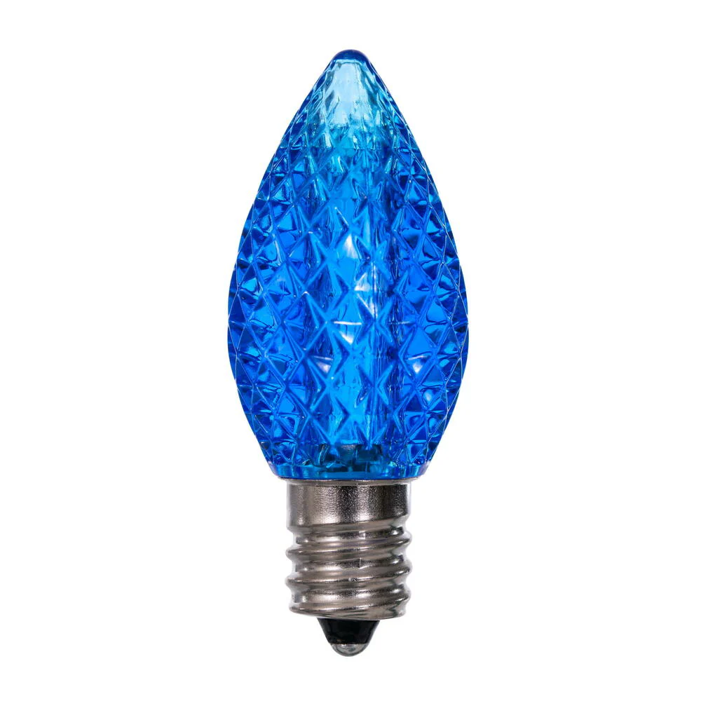 25Pk - Vickerman .6W C7 LED Blue Faceted Twinkle Light Bulb 120v