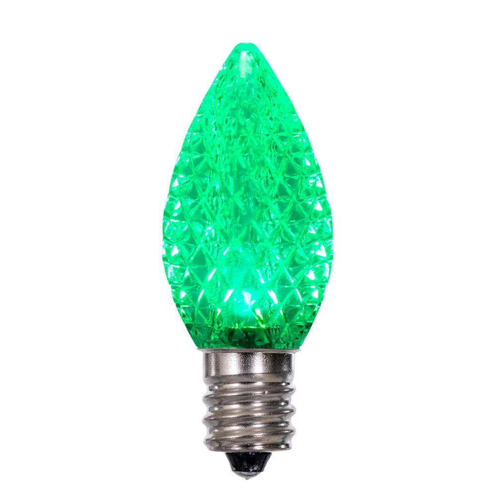 25Pk - Vickerman .6W C7 LED Green Faceted Twinkle Light Bulb 120v