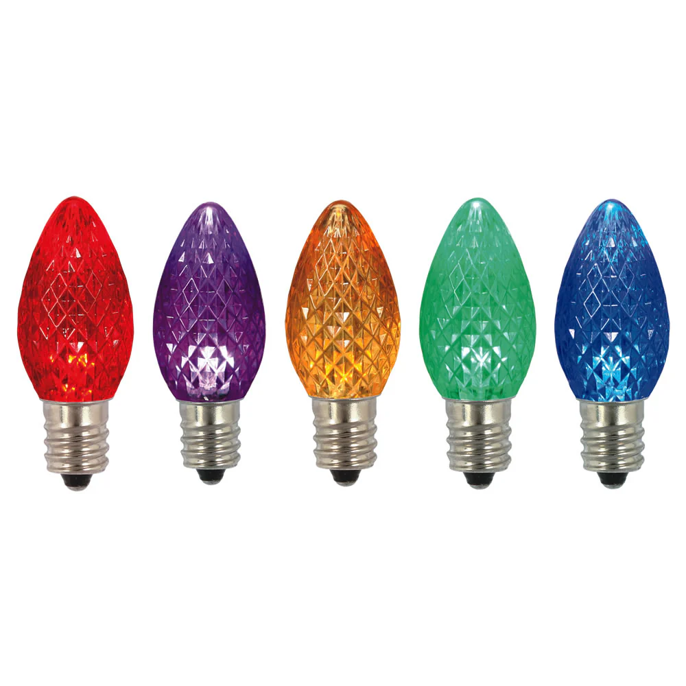 25Pk - Vickerman .6W C7 LED Multi-colored Faceted Twinkle Light Bulb