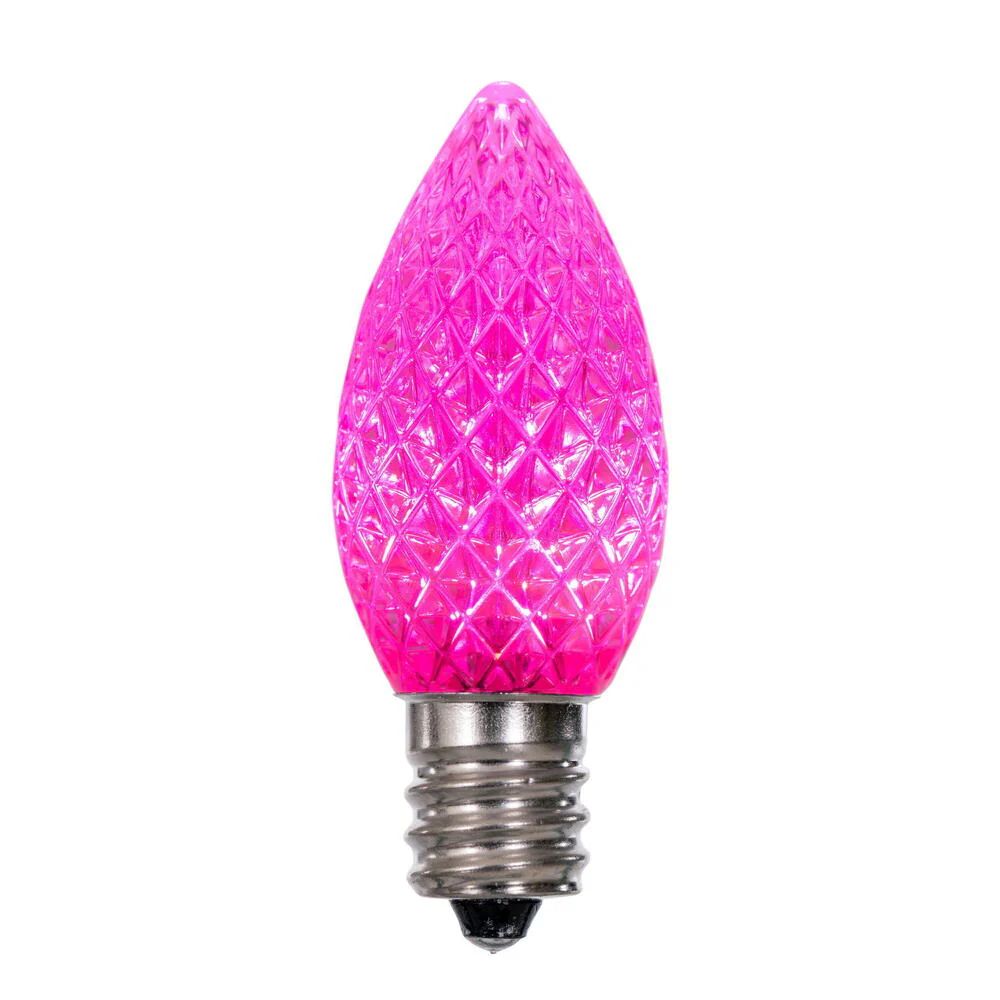 25Pk - Vickerman .6W C7 LED Pink Faceted Twinkle Light Bulb 120v