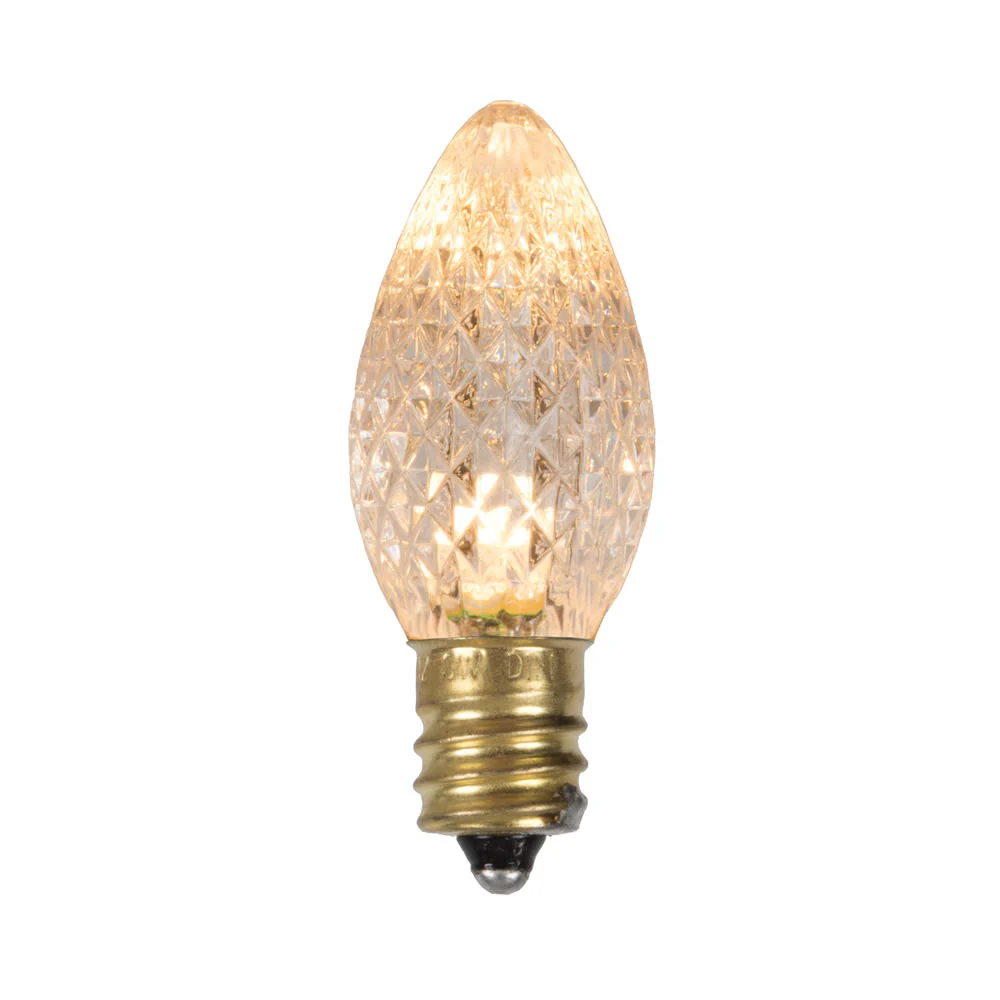 25Pk - Vickerman .6W C7 LED Sunny Warm White Faceted Twinkle Light Bulb 120v