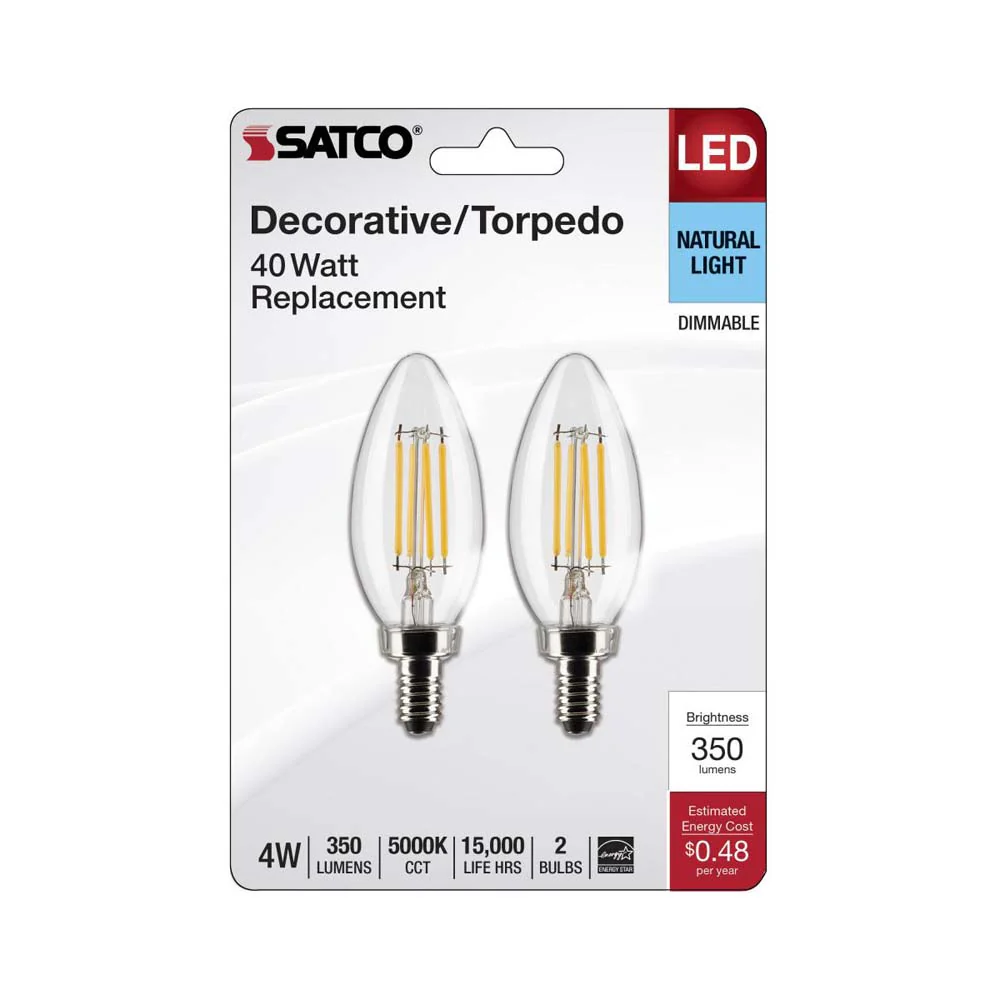2Pk - 4W B11 LED Clear Candelabra Base 5000K 350 Lumens 120v - Image 2