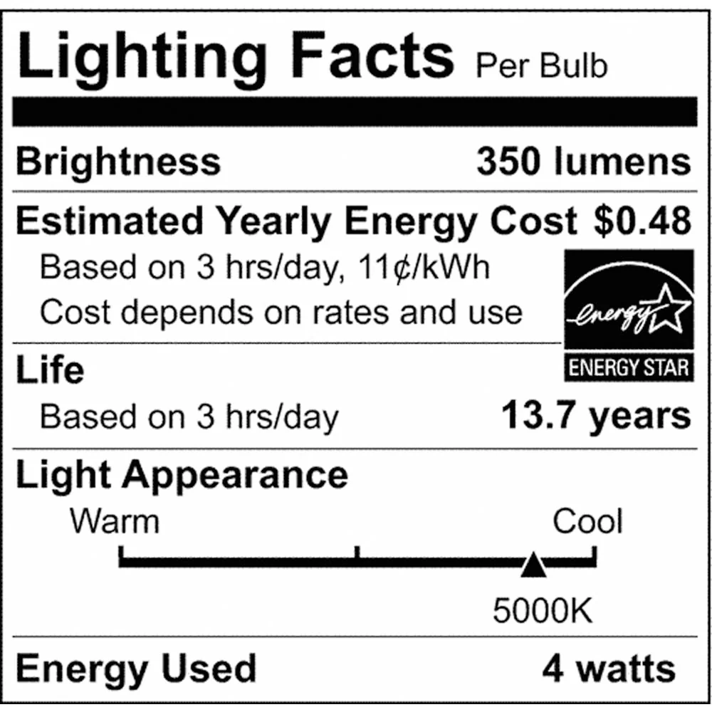 2Pk - 4W CA10 LED Clear Candelabra Base 5000K 350 Lumens 120v - Image 4
