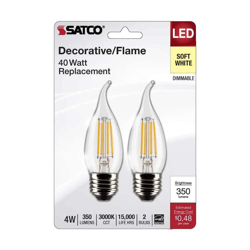 2Pk - 4W CA10 LED Clear Medium Base 3000K 350 Lumens 120v - Image 2