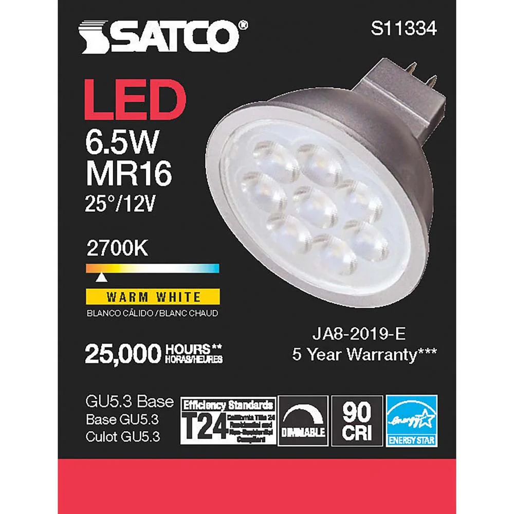 Satco 6.5W MR16 LED 2700K GU5.3 base 25 deg. Beam Angle 12v - Image 3
