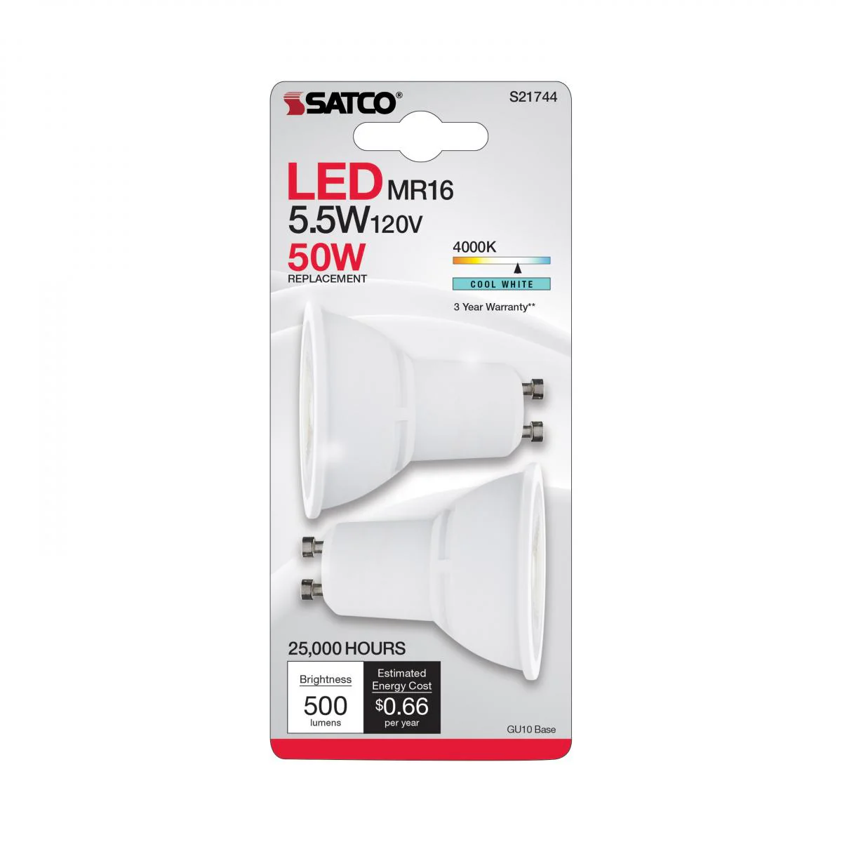 2Pk - Satco 5.5w MR16 LED GU10 Base 120v 40deg 4000K White Finish Bulb - Image 4