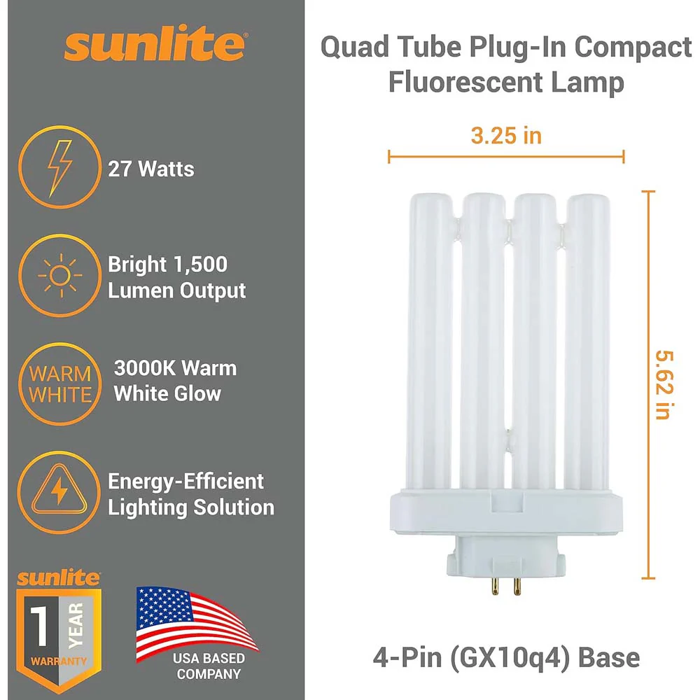2Pk - Sunlite 27w FML 4-Pin Quad Tube Plug-In 6500K Compact Fluorescent Lamp - Image 2