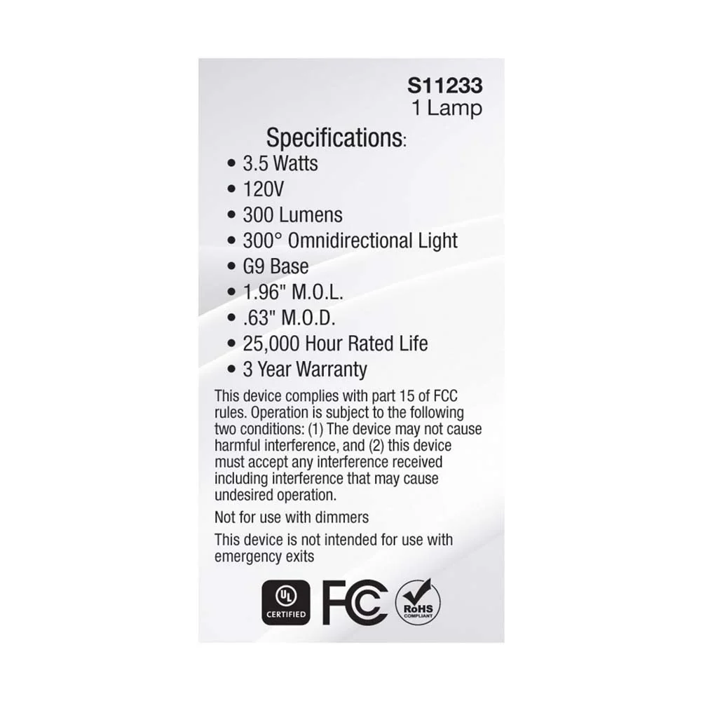 3.5W JCD LED Frosted 4000K G9 G9 Double Loop Base 120v - Image 5