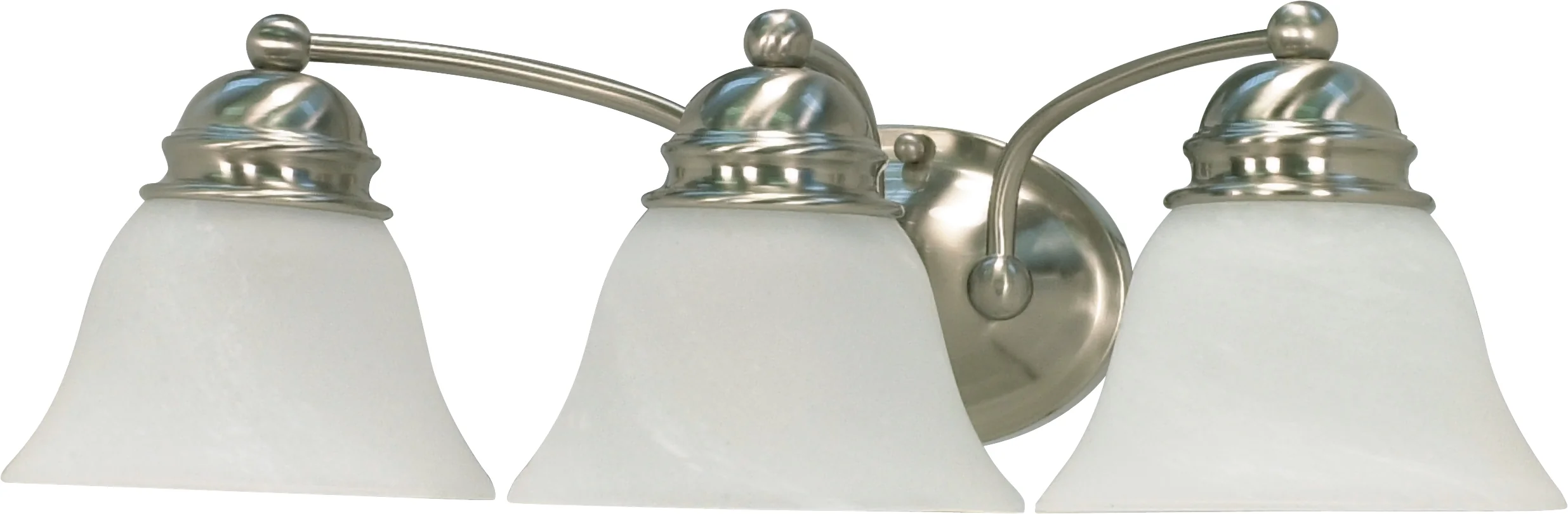 Nuvo 3-Light 21" Vanity Fixture w/ Alabaster Glass Bell Shades in Brushed Nickel