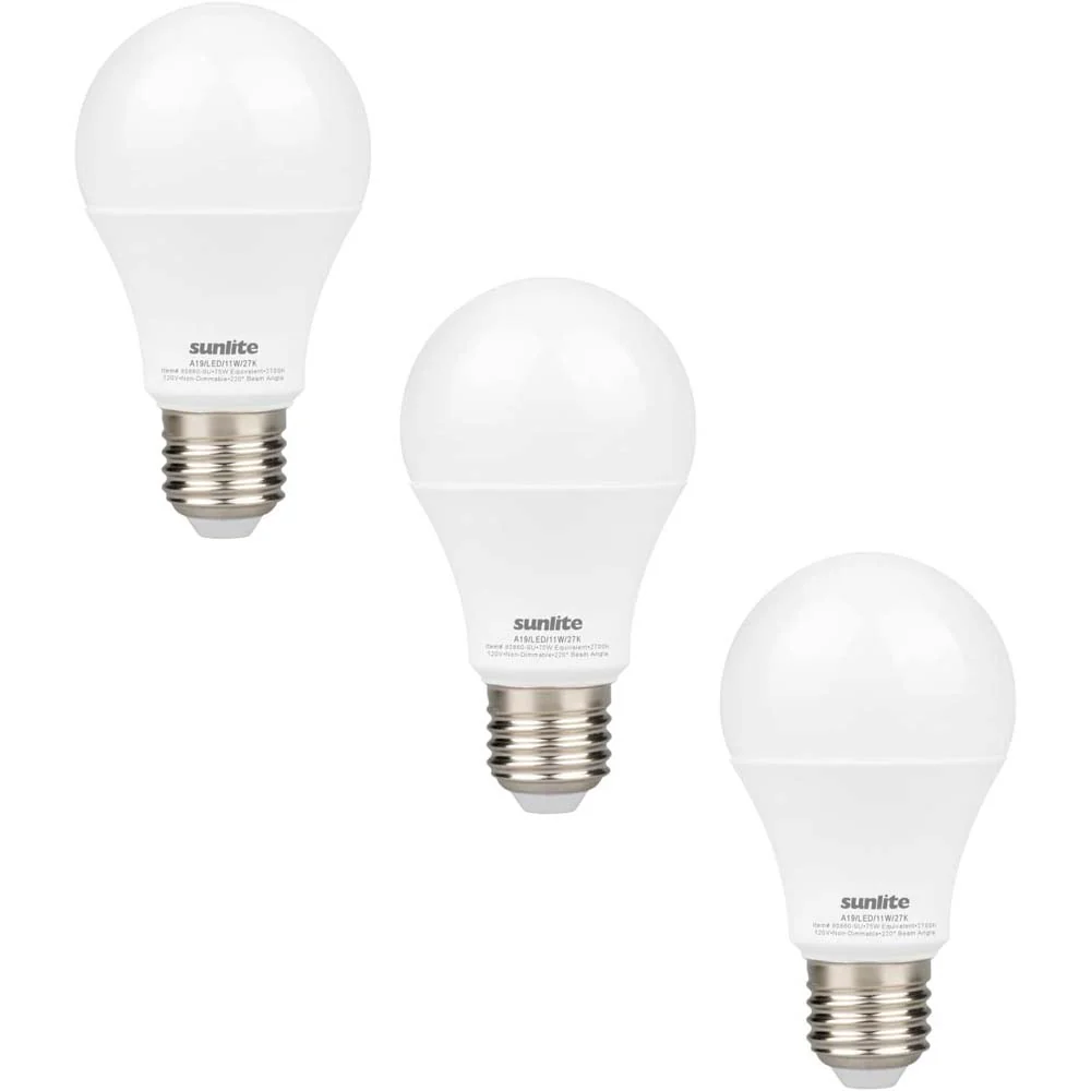3Pk - Sunlite 11w A19 LED 2700K 1100Lm Non-Dimmable Bulb - 75W Equiv