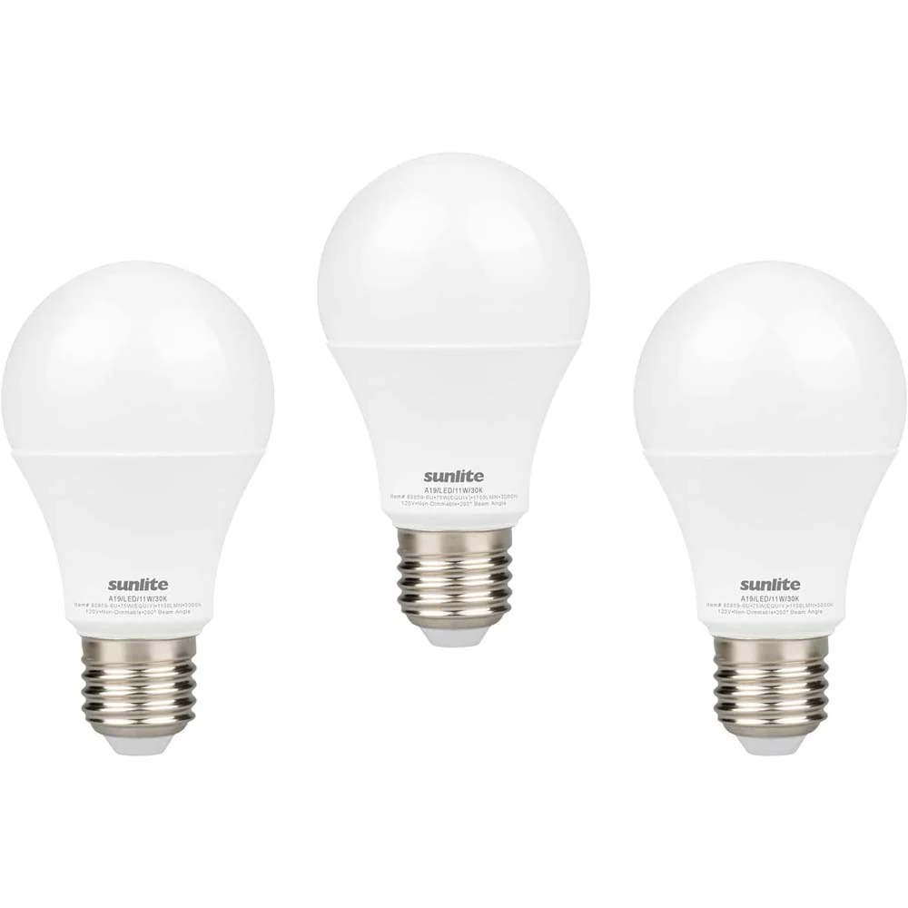3Pk - Sunlite 11w A19 LED 3000K 1100Lm Non-Dimmable Bulb - 75W Equiv