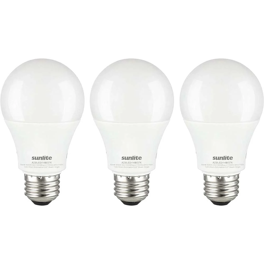 3Pk - Sunlite 14w A19 LED 2700K 1500Lm Non-Dimmable Bulb - 100W Equiv