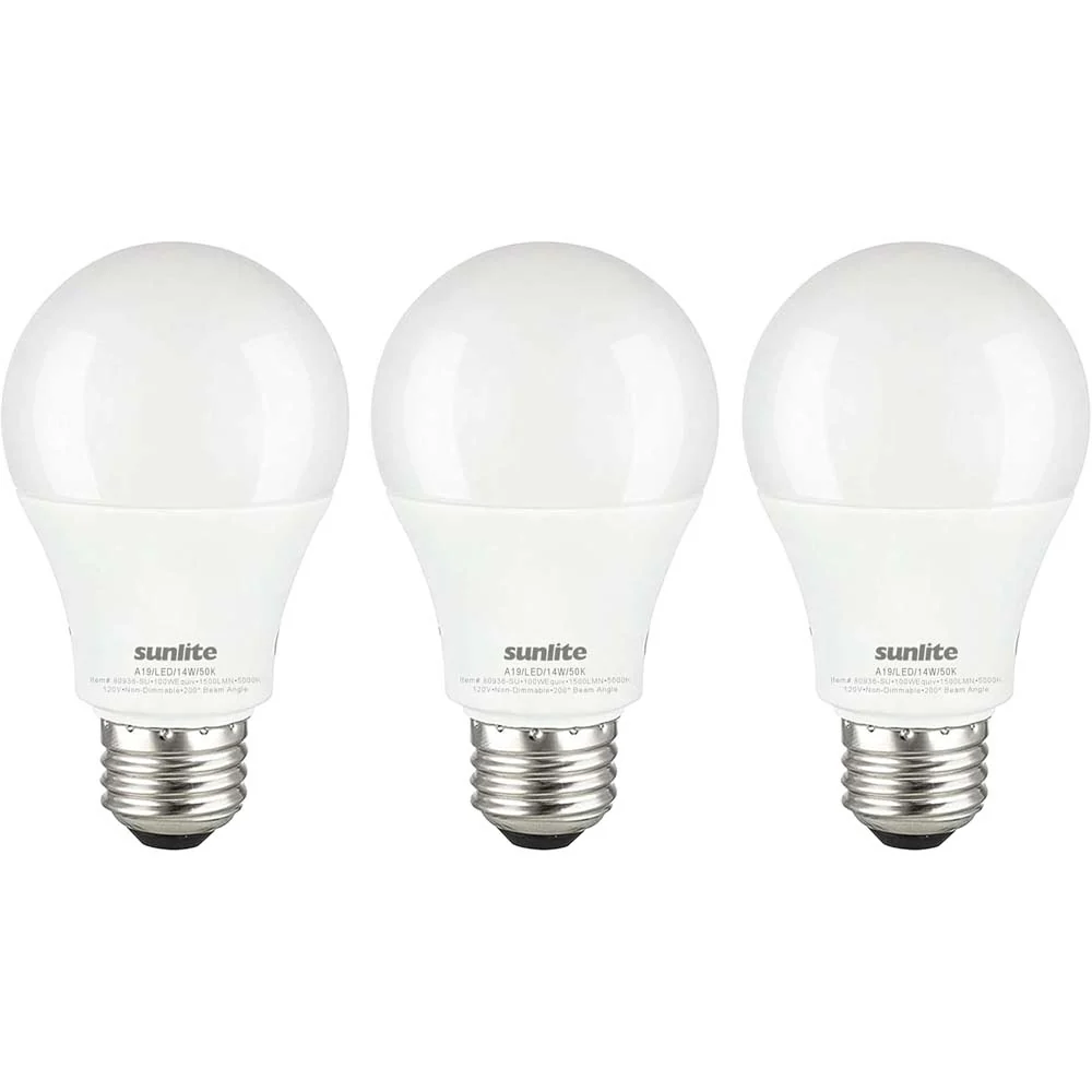3Pk - Sunlite 15w A19 LED 1500Lm E26 Base 5000K Super White Bulb - 100w equiv