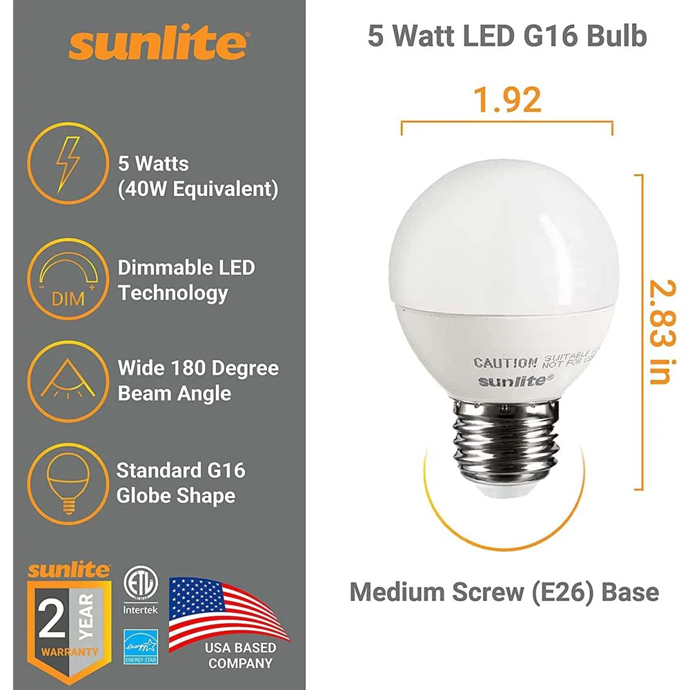 3Pk - Sunlite 5w LED Globe Frosted E26 Base 2700K Bulb - Warm White - Image 2