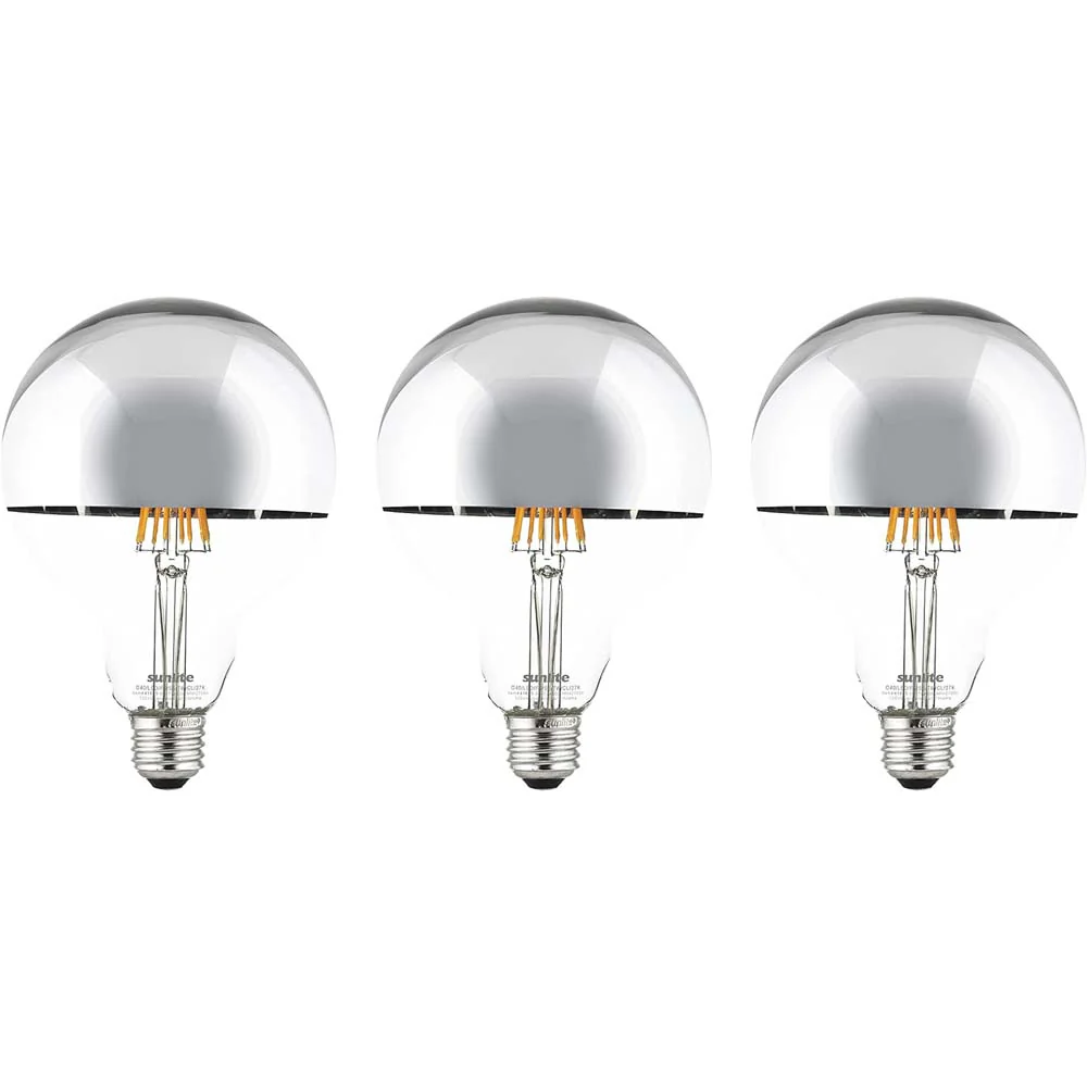 3Pk - Sunlite 7w LED G40 Half Chrome Globe E26 Base 2700K Bulb - 75W Equiv