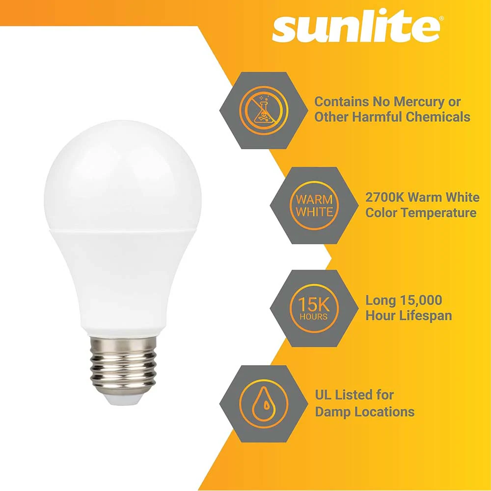 3Pk - Sunlite 9w A19 LED 2700K 800Lm Non-Dimmable Bulb - 60W Equiv - Image 3
