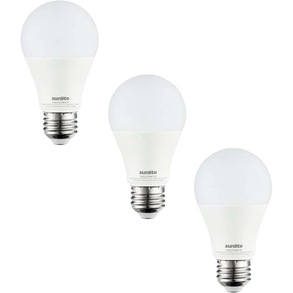 3Pk - Sunlite 9w LED A19 800Lm E26 Base 5000K Super White Bulb - 60w equiv