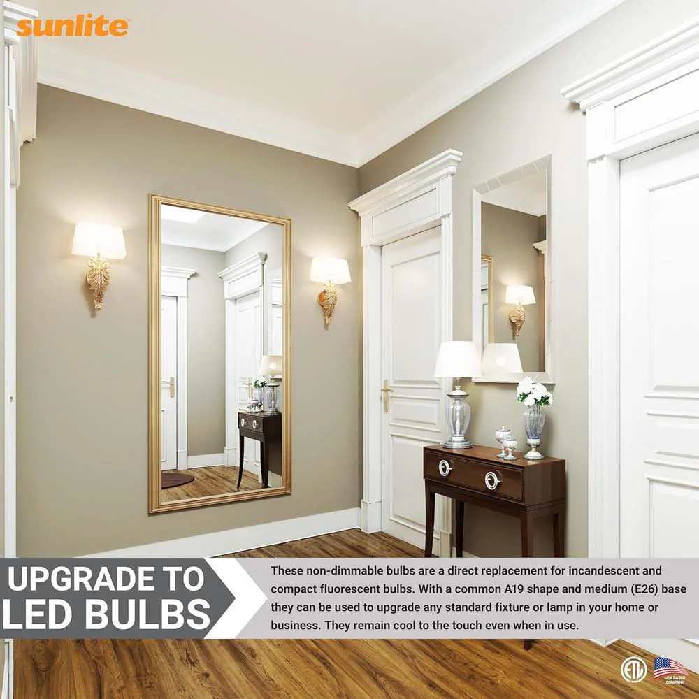 3Pk - Sunlite 9w LED A19 800Lm E26 Base 5000K Super White Bulb - 60w equiv - Image 2
