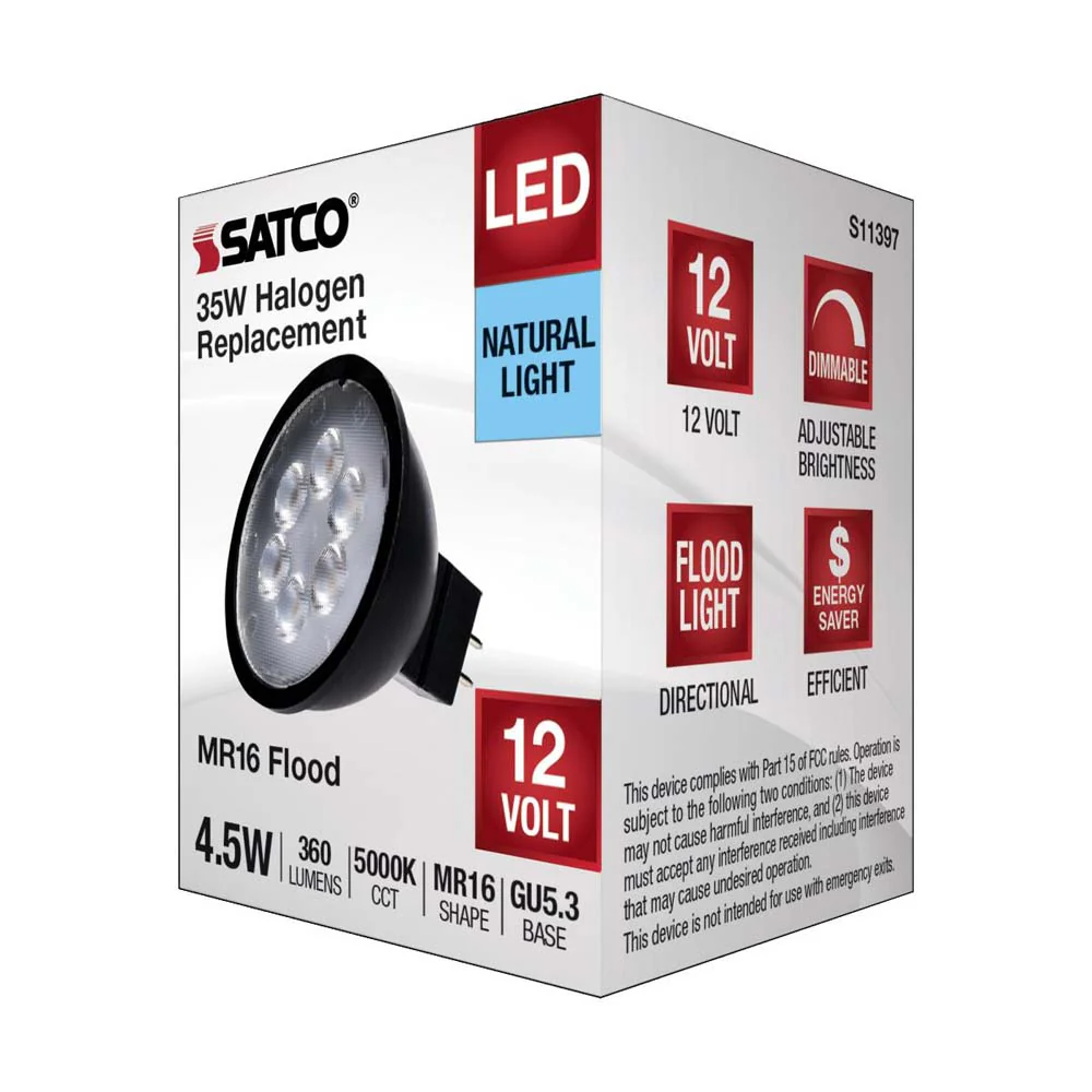 4.5W 12v MR16 LED 5000K GU5.3 Base 360LM Flood 40D Black Finish Bulb - Image 6