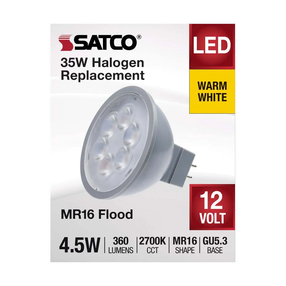 4.5W 12v MR16 LED 2700K Flood 40d 360LM GU5.3 Base Silver Finish Bulb - Image 3