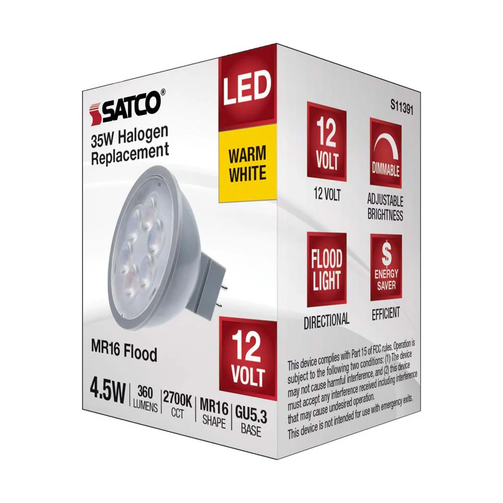 4.5W 12v MR16 LED 2700K Flood 40d 360LM GU5.3 Base Silver Finish Bulb - Image 6