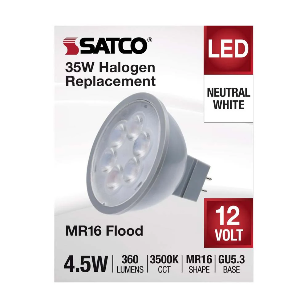 4.5W  12v MR16 LED 3500K Flood 40d 360LM GU5.3 Base Silver Finish Bulb - Image 3