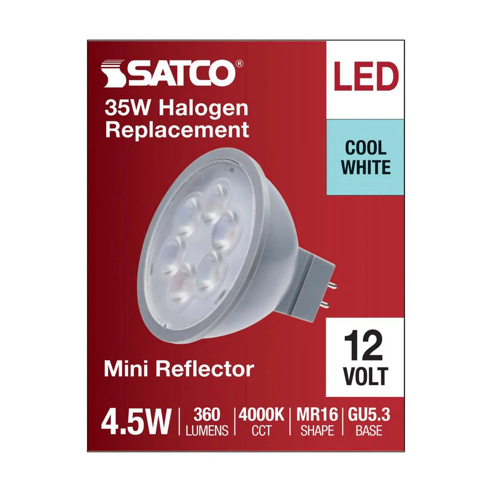 4.5W  12v MR16 LED 4000K Flood 40d 360LM GU5.3 Base Silver Finish Bulb - Image 4