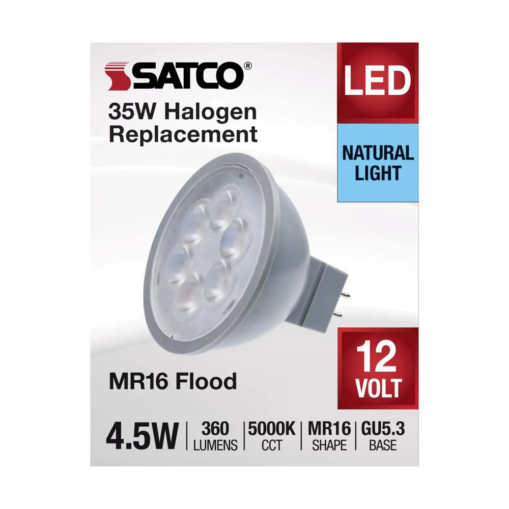4.5W 12v MR16 LED 5000K Flood 40d 360LM GU5.3 Base Silver Finish Bulb - Image 3