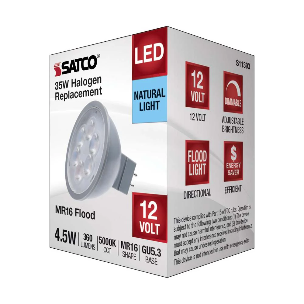 4.5W 12v MR16 LED 5000K Flood 40d 360LM GU5.3 Base Silver Finish Bulb - Image 6