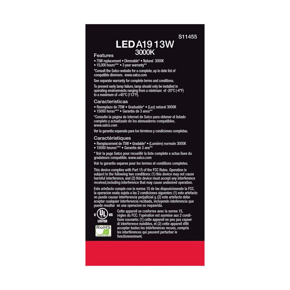 4Pk - 13W A19 LED 3000K Dimmable Medium base 230 deg. Beam Angle - 75w equiv - Image 4
