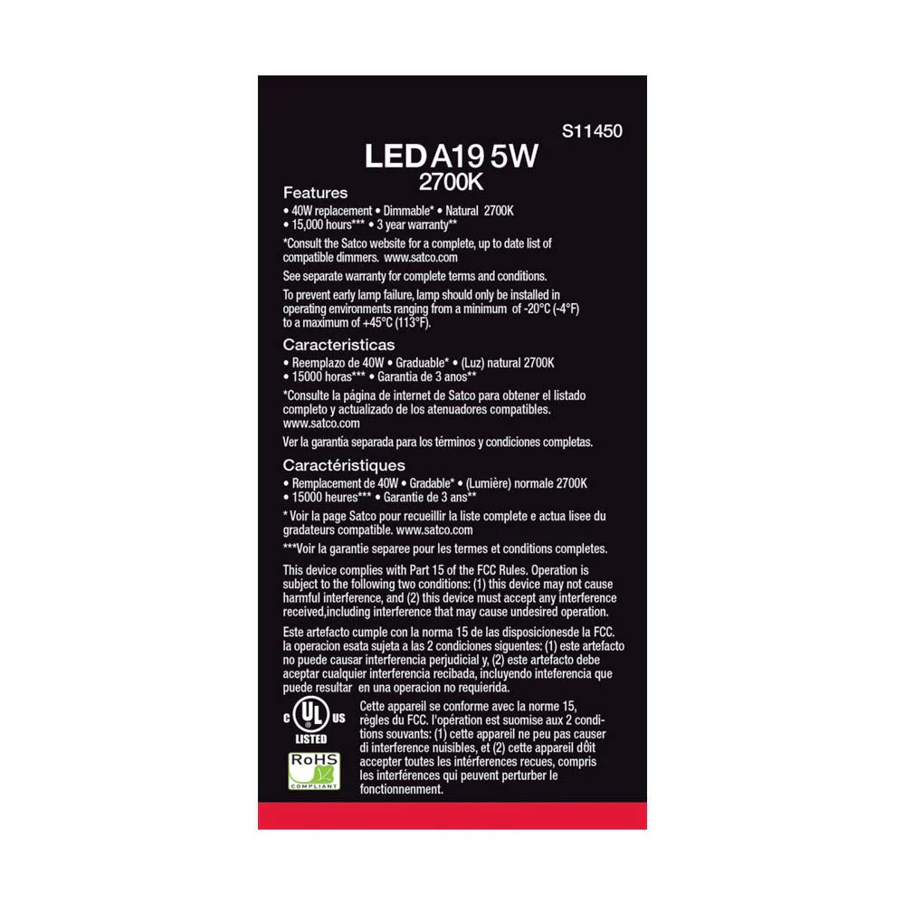 4Pk - 5W A19 LED 2700K Dimmable E26 Medium base 230 deg. Beam Angle - 40w equiv - Image 4