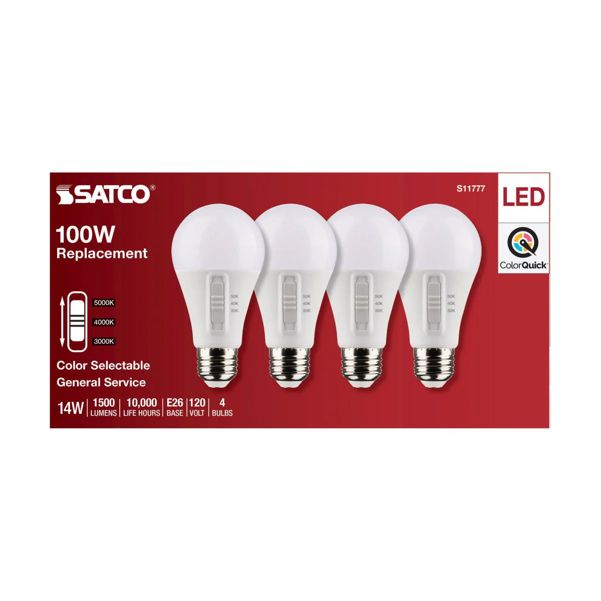 4Pk - Satco 14w A19 LED 120v CCT Selectable 90 CRI White Finish Bulb - Image 5