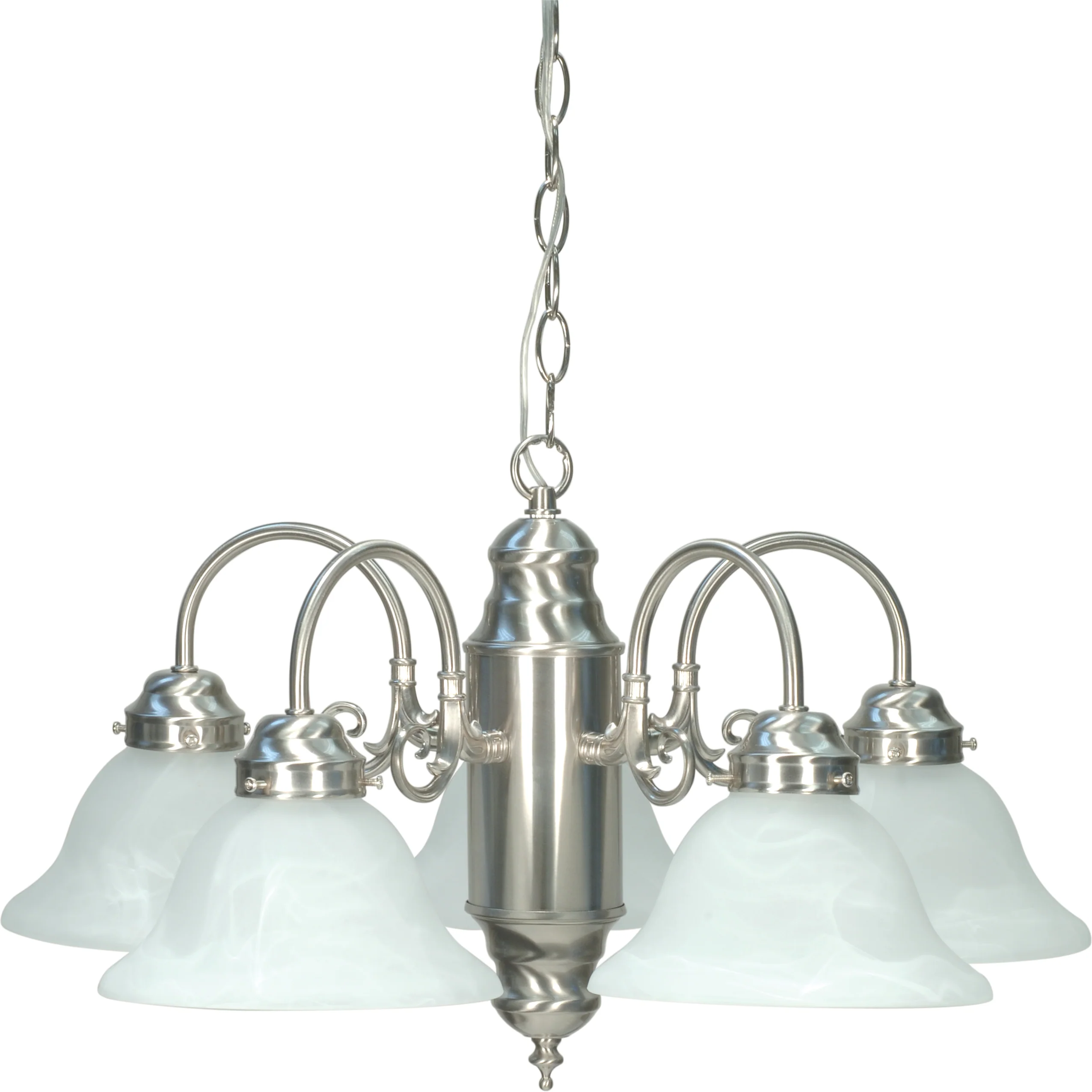 5 Light CHANDELIER BR NICKEL / ALABASTER GLASS