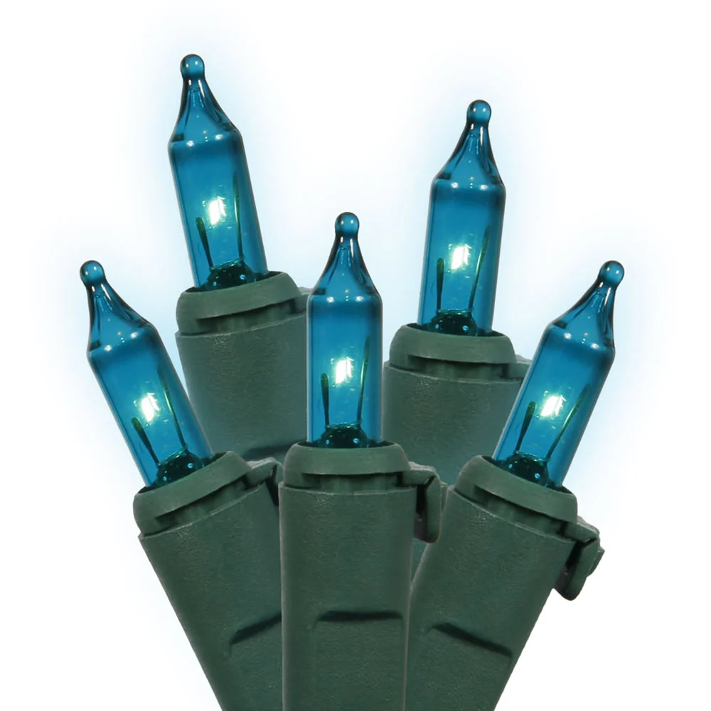 50 Teal Lights Green Wire 23ft. Christmas Set