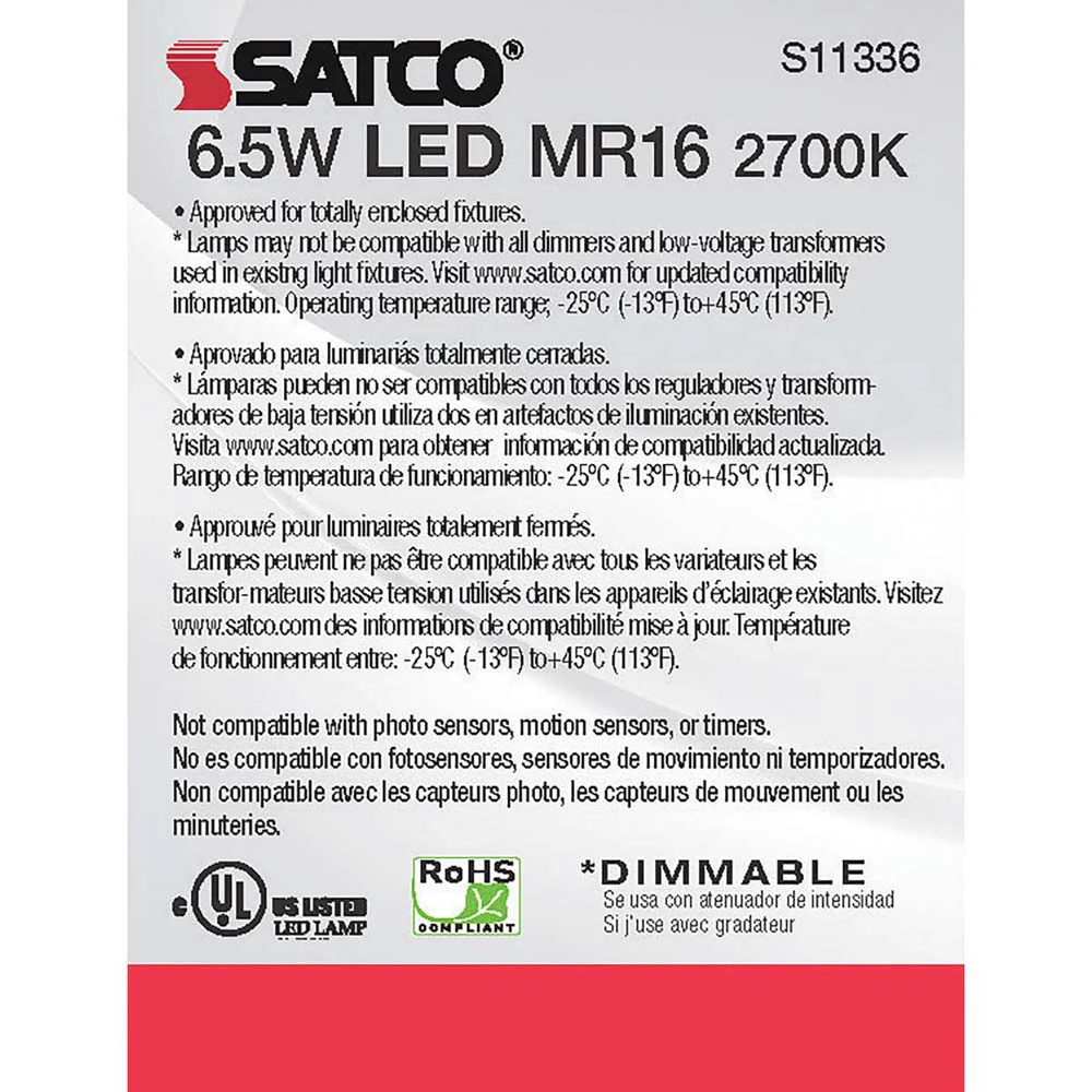 6.5W MR16 LED 2700K GU5.3 base 40 deg. Beam Angle 12v - Image 6