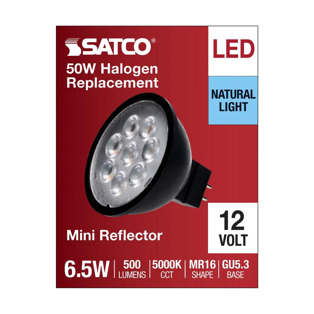 6.5W 12v MR16 LED 5000K GU5.3 Base 500LM Flood 40D Black Finish Bulb - Image 3