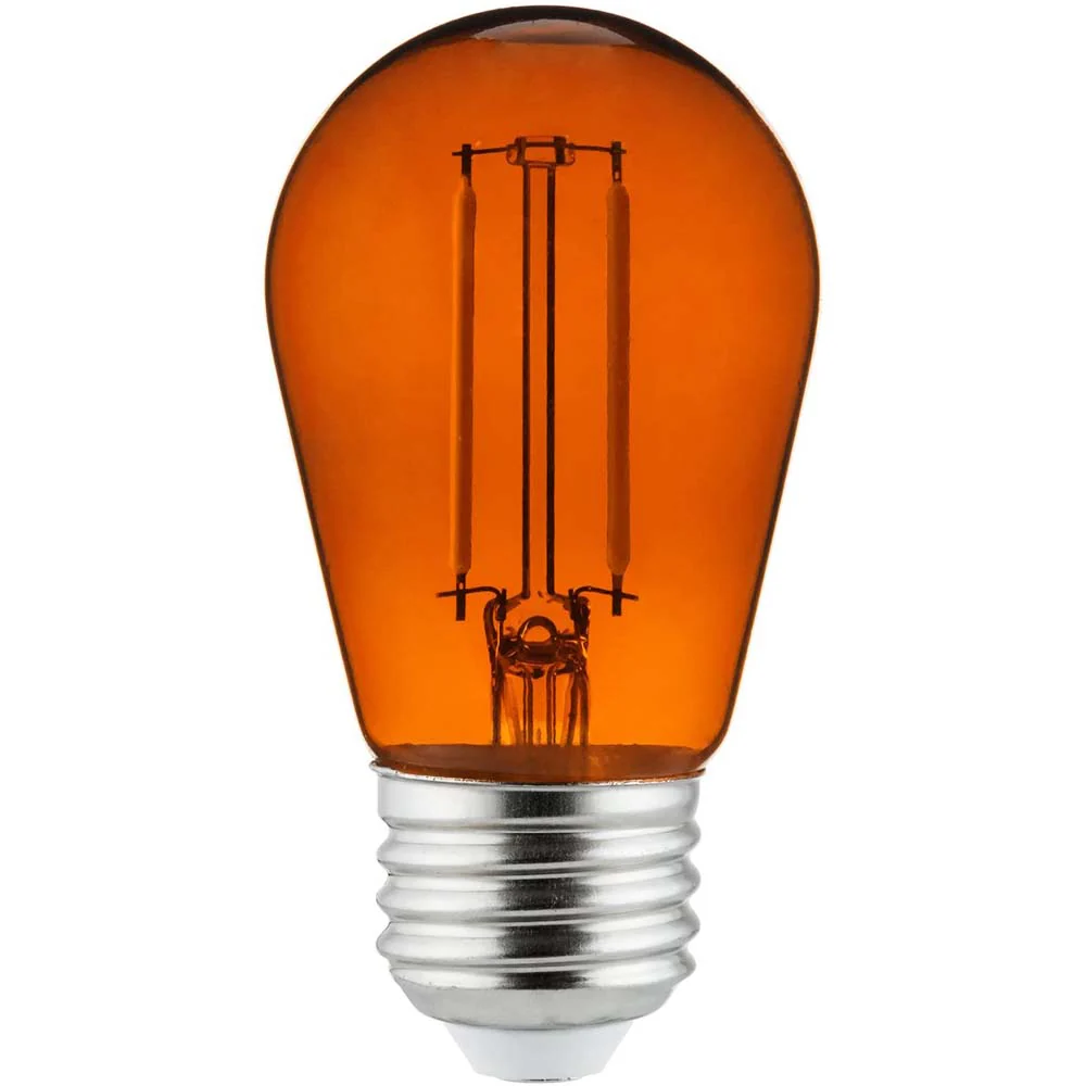 6Pk - 2 watts Orange LED Filament S14 Sign Clear Dimmable Light Bulb - Image 2