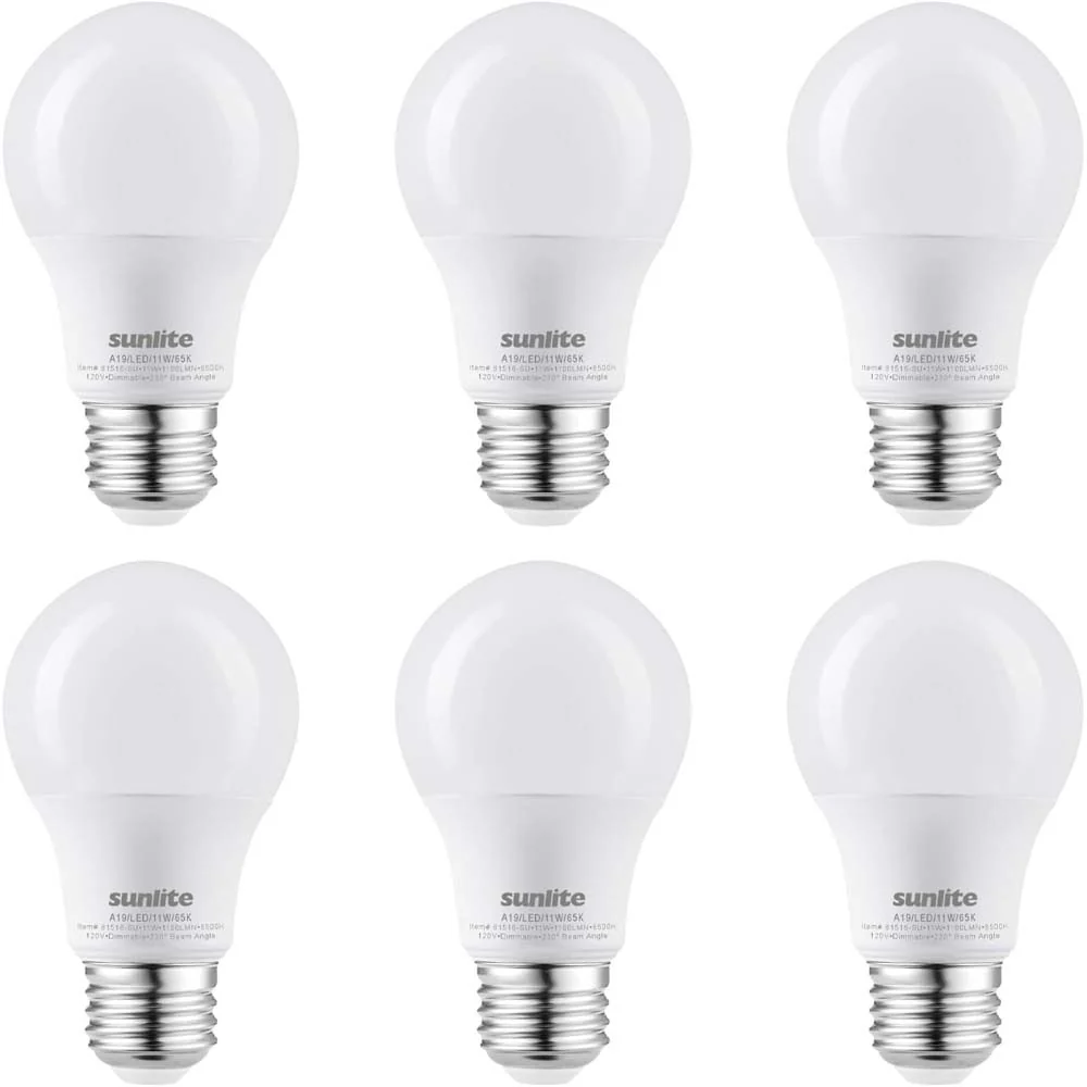6Pk - Sunlite 11w LED A19 1100Lm 120V E26 Base 6500K Daylight Bulb - 75w equiv