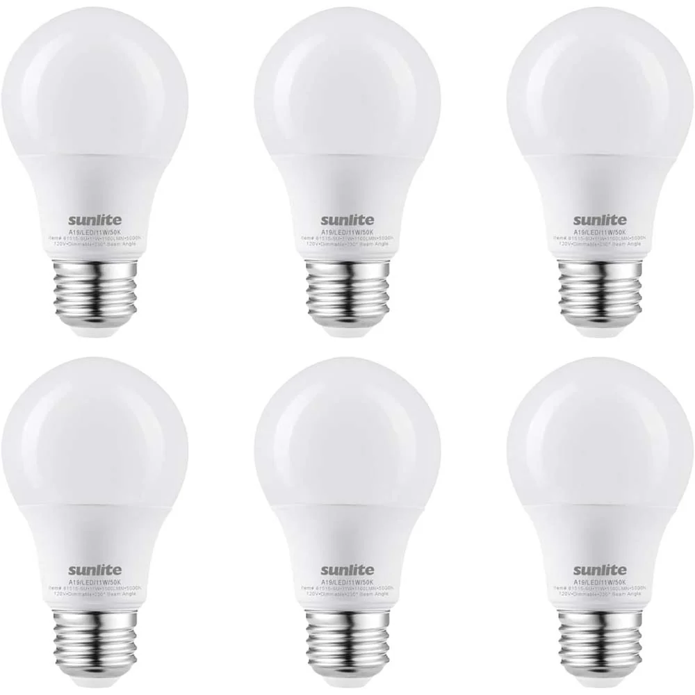6Pk - Sunlite 15w A19 LED 1600Lm 120V Dimmable E26 Base 3000K Bulb - 100w equiv
