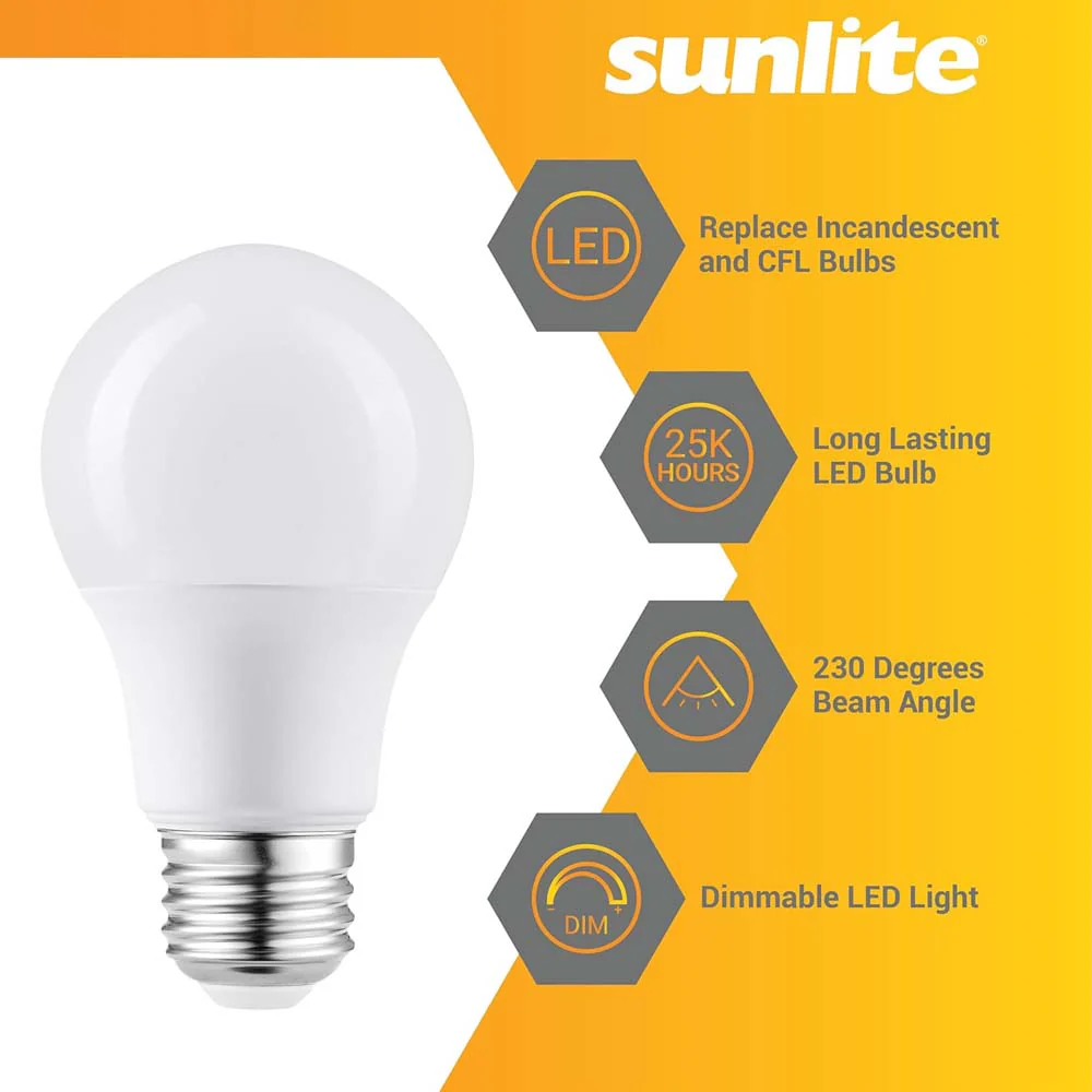 6Pk - Sunlite 15w A19 LED 1600Lm 120V Dimmable E26 Base 3000K Bulb - 100w equiv - Image 2