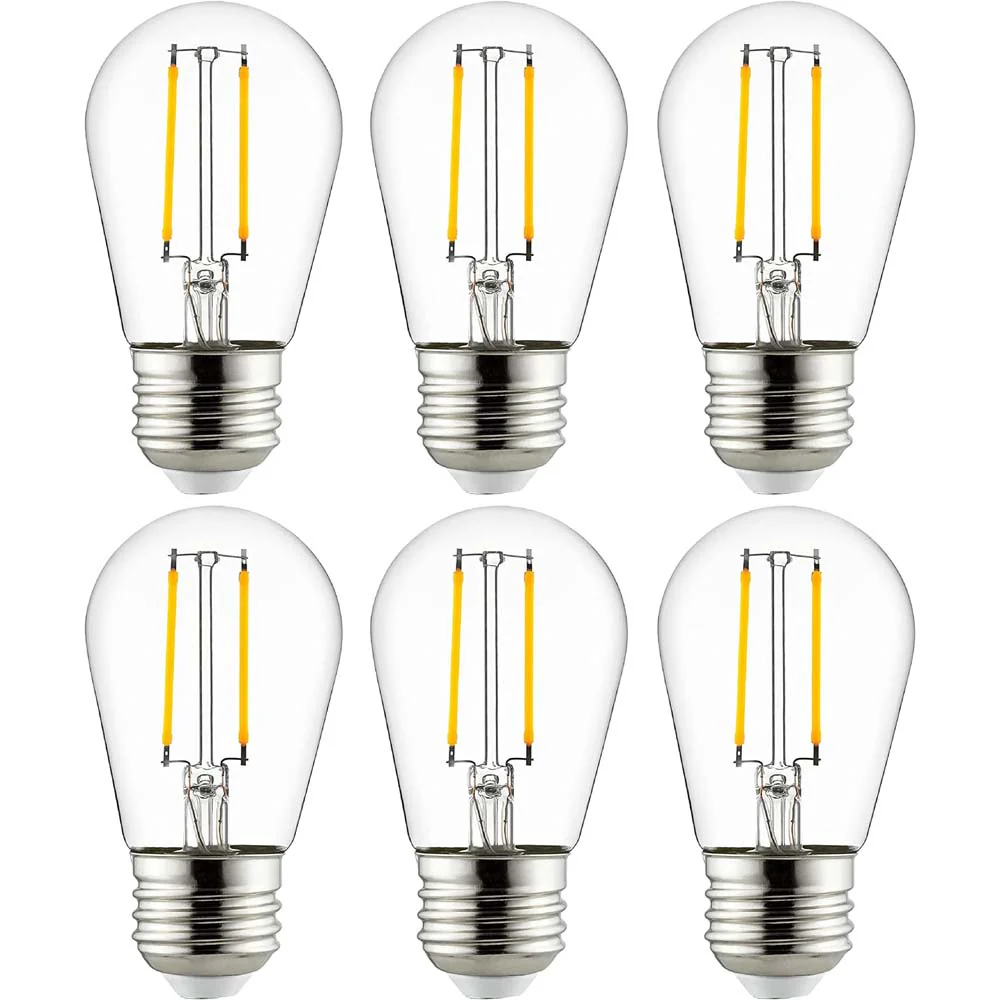 6Pk - Sunlite 2w LED Amber S14 String E26 Bae Dimmable 2200K Clear Bulb