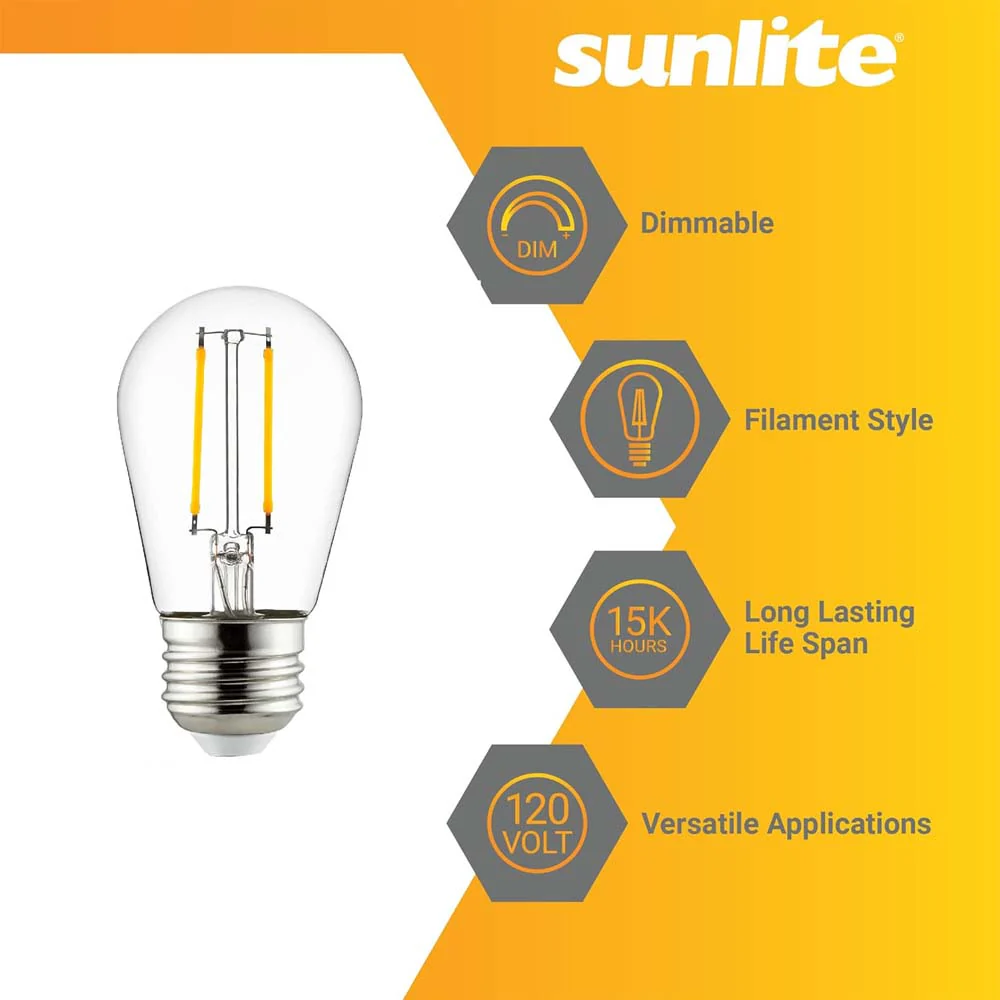 6Pk - Sunlite 2w LED Amber S14 String E26 Bae Dimmable 2200K Clear Bulb - Image 3