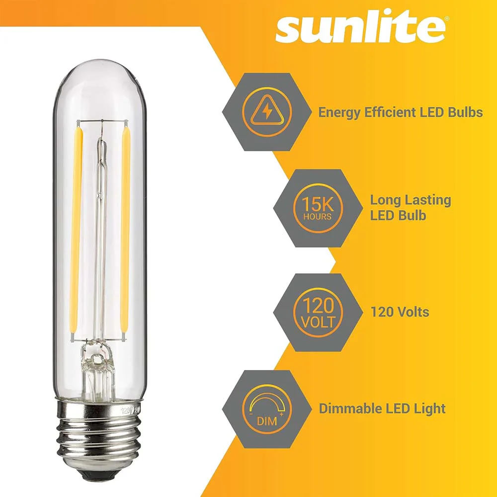 6Pk - Sunlite 2w LED Edison T10/T30 Tubular E26 5000K Bulb - 25W Equiv - Image 3